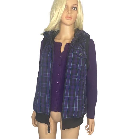 Burton Ho Chi Minh Purple Plaid Dry Ride Hooded Vest Large NWOT - Picture 7 of 16